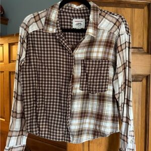 American Eagle Outfitters Brown & Cream Plaid Crop Top